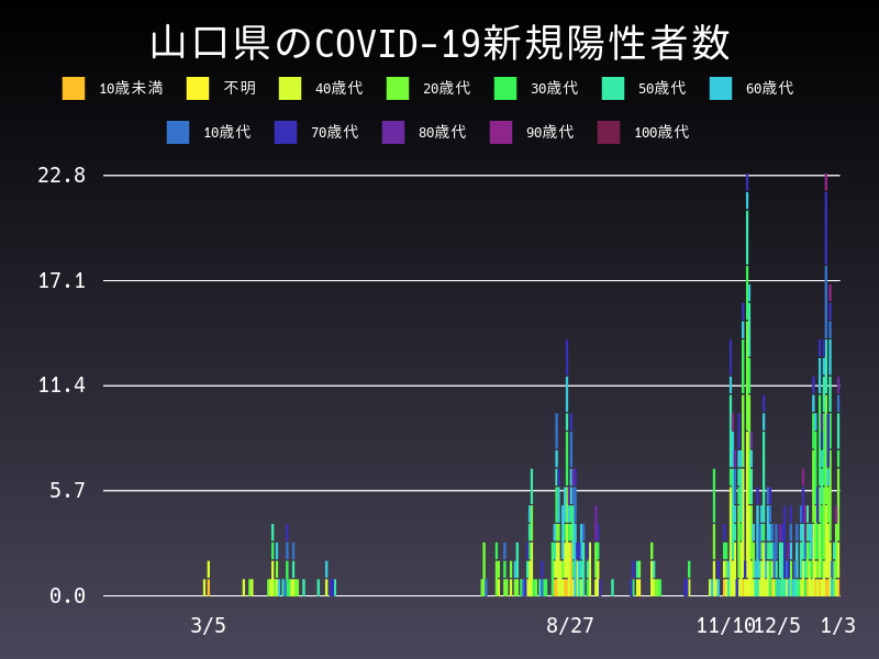2021年1月3日 山口県の新型コロナウイルス新規陽性者数