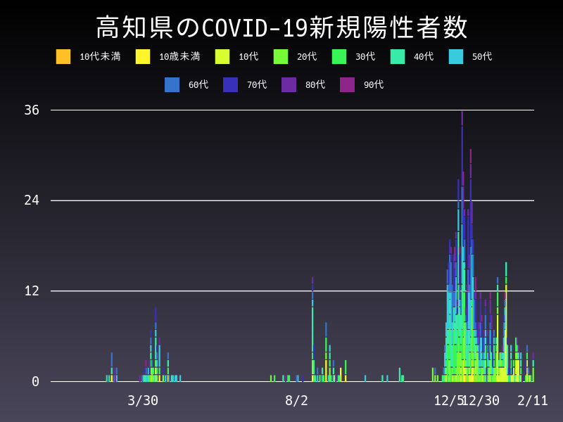 2021年2月11日 高知県の新型コロナウイルス新規陽性者数