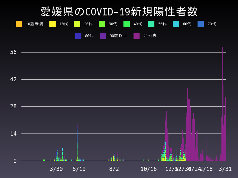 2021年3月31日 愛媛県の新型コロナウイルス新規陽性者数