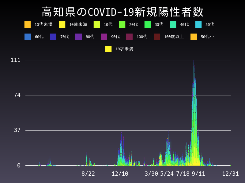 2021年12月31日 高知県の新型コロナウイルス新規陽性者数