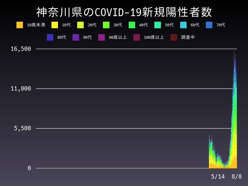 2022年8月8日 神奈川県の新型コロナウイルス新規陽性者数