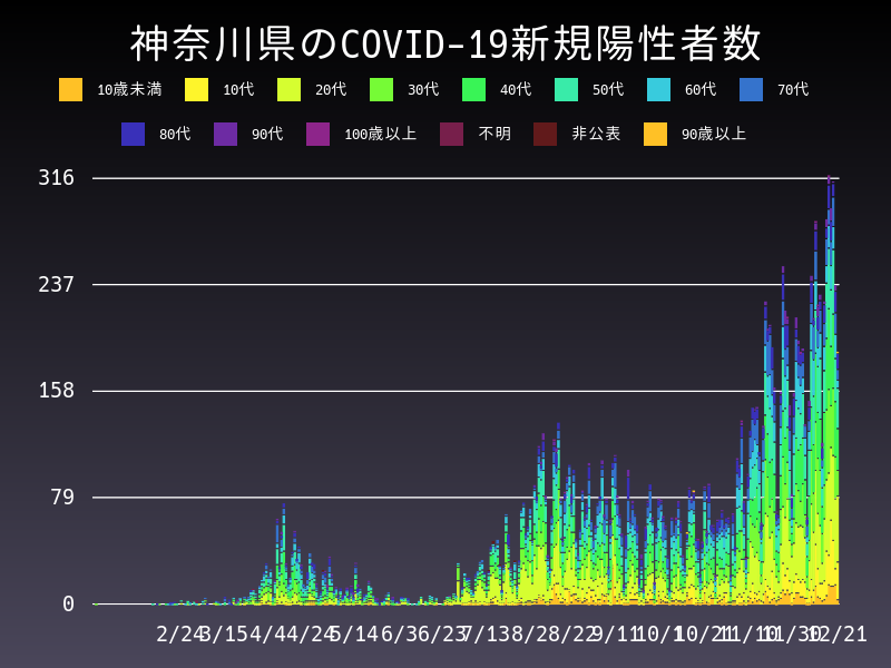 2020年12月21日 神奈川県 新型コロナウイルス新規陽性者数 グラフ