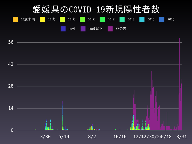 2021年3月31日 愛媛県 新型コロナウイルス新規陽性者数 グラフ