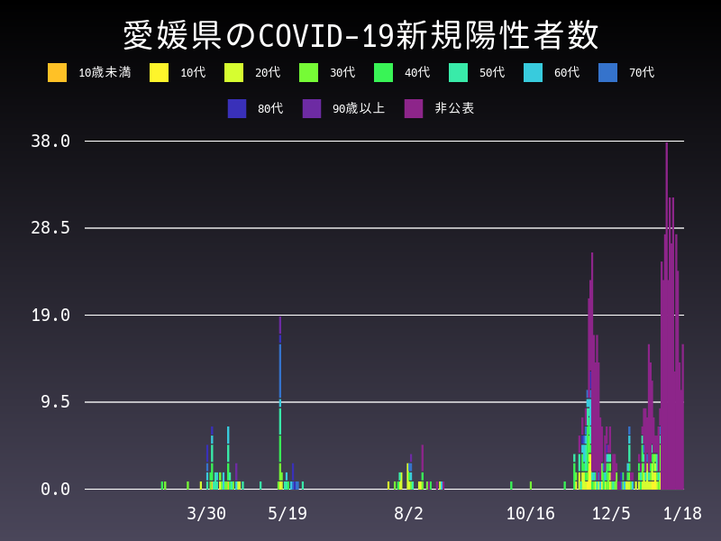 2021年1月18日 愛媛県 新型コロナウイルス新規陽性者数 グラフ