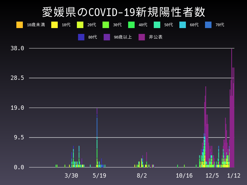 2021年1月12日 愛媛県 新型コロナウイルス新規陽性者数 グラフ