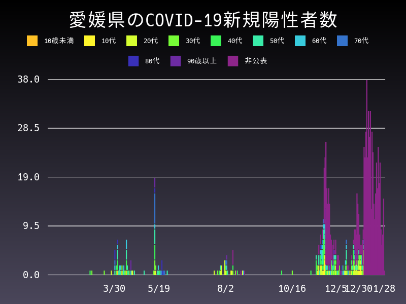 2021年1月28日 愛媛県 新型コロナウイルス新規陽性者数 グラフ