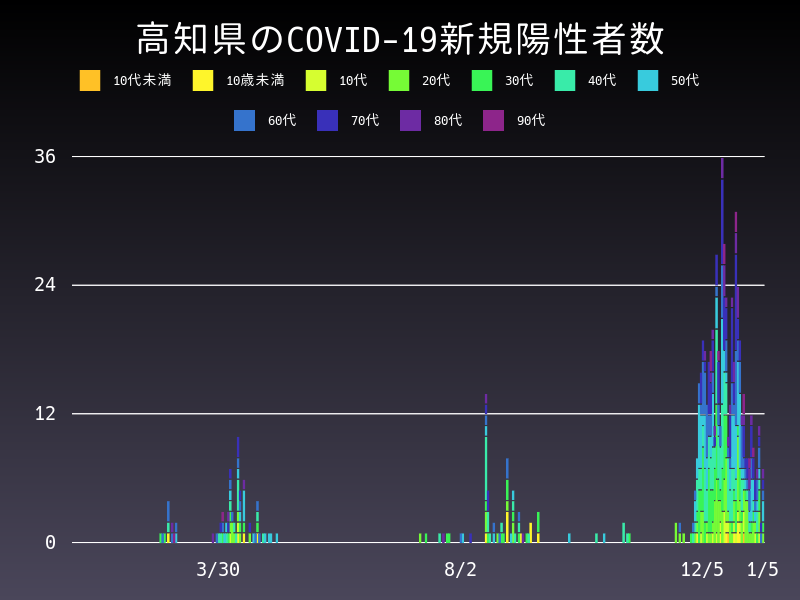 2021年1月5日 高知県 新型コロナウイルス新規陽性者数 グラフ