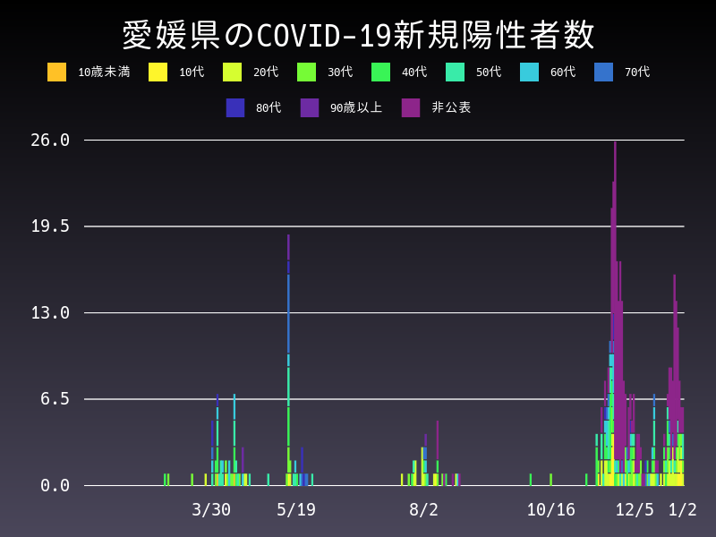 2021年1月2日 愛媛県 新型コロナウイルス新規陽性者数 グラフ