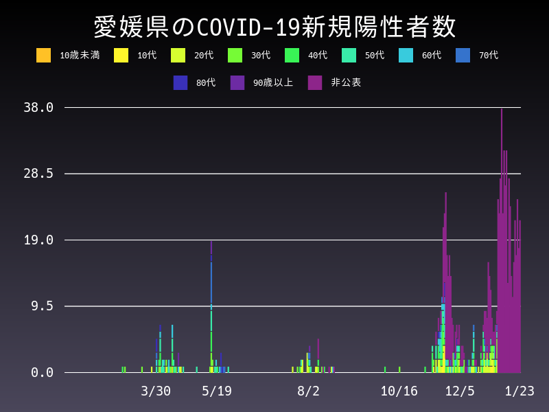 2021年1月23日 愛媛県 新型コロナウイルス新規陽性者数 グラフ