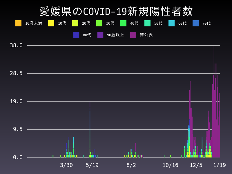 2021年1月19日 愛媛県 新型コロナウイルス新規陽性者数 グラフ