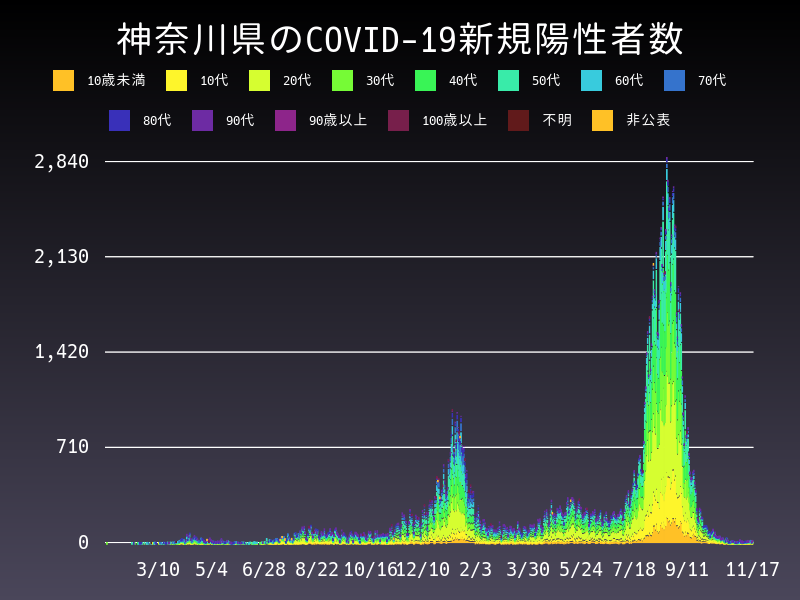 2021年11月17日 神奈川県 新型コロナウイルス新規陽性者数 グラフ