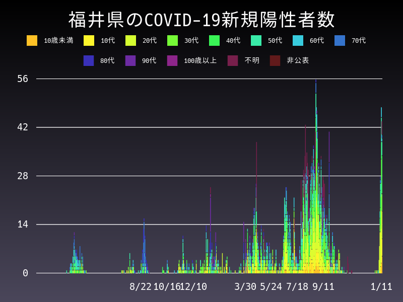 2022年1月11日 福井県 新型コロナウイルス新規陽性者数 グラフ