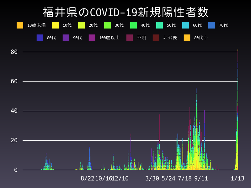 2022年1月13日 福井県 新型コロナウイルス新規陽性者数 グラフ