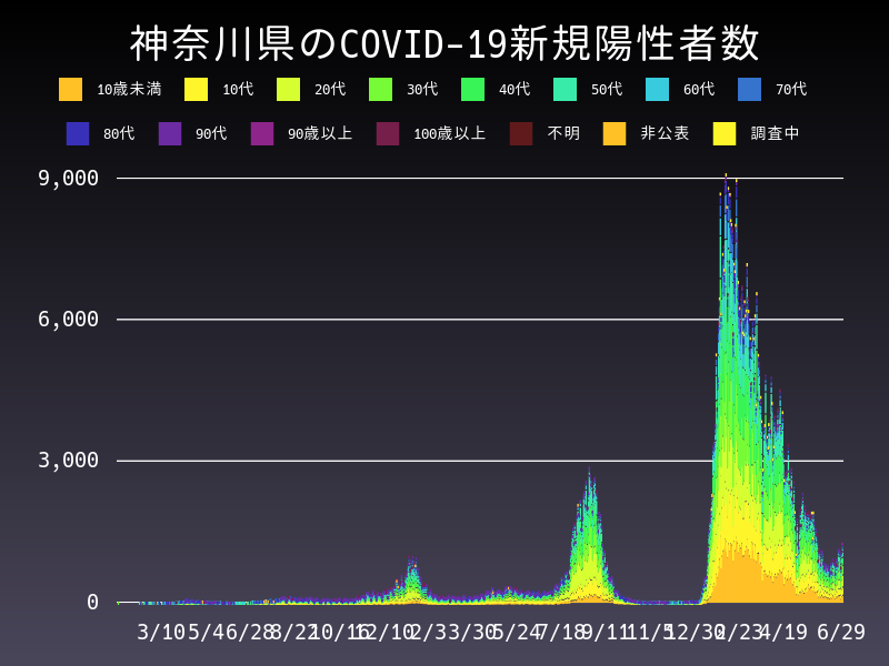 2022年6月29日 神奈川県 新型コロナウイルス新規陽性者数 グラフ