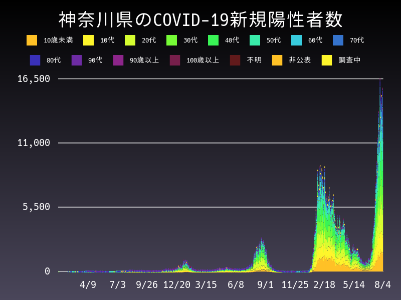 2022年8月4日 神奈川県 新型コロナウイルス新規陽性者数 グラフ